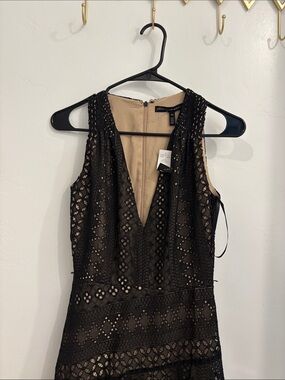 White House Black Market Black Lace Dress with Nude Lining